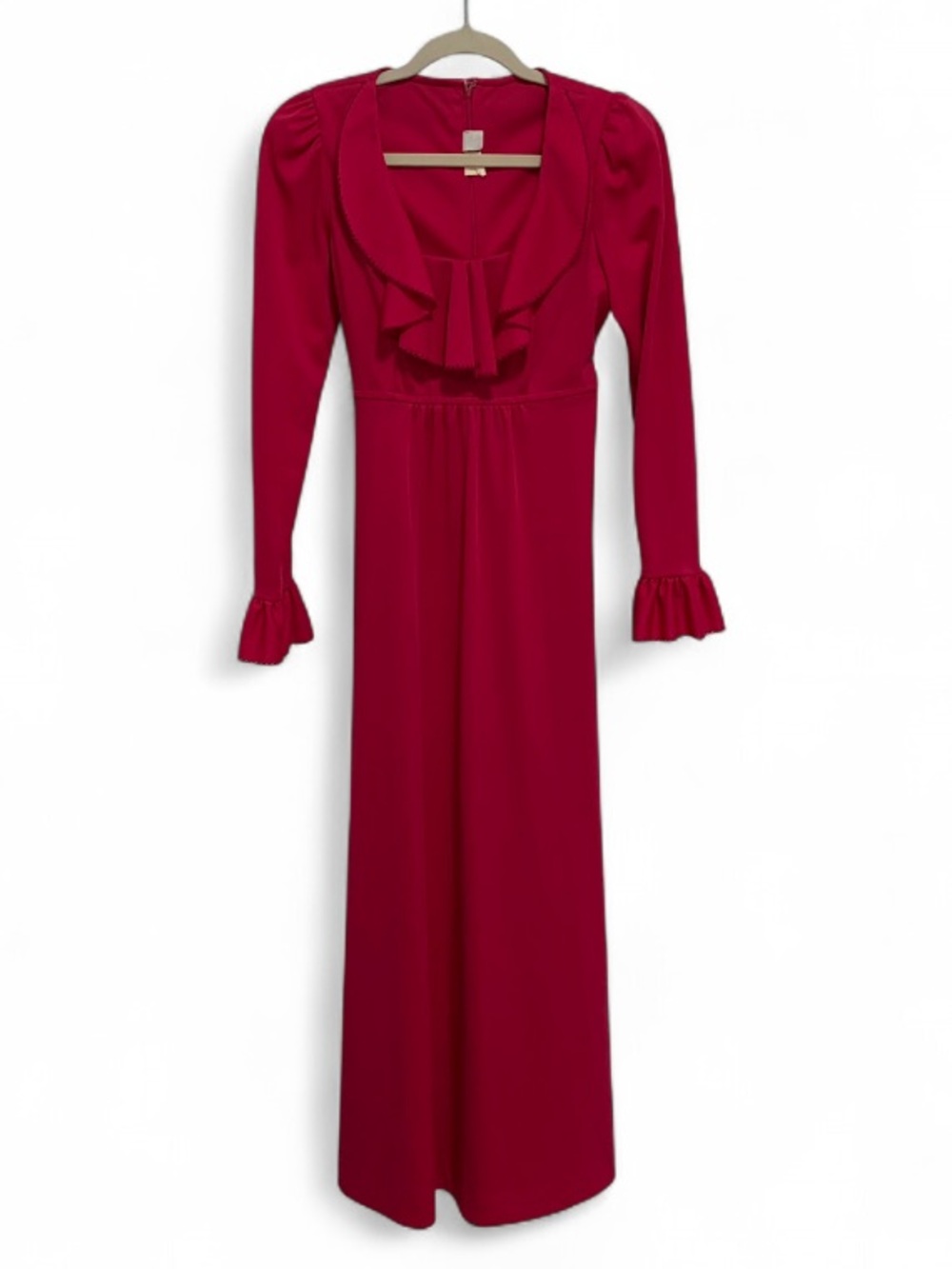 Vintage Elegant Long-Sleeve Ruffled Maxi Dress in Fuchsia